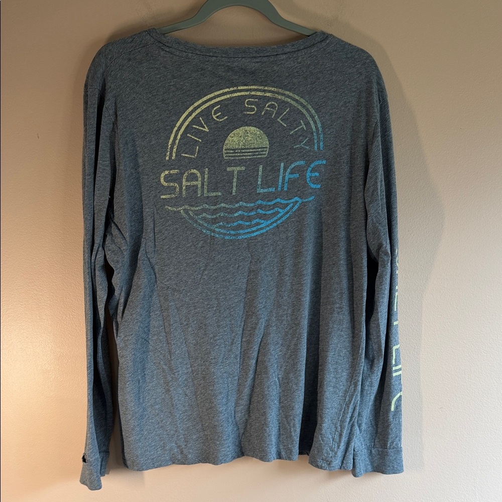 Salt Life Women's Long Sleeve Graphic Tee - Heather Gray with Yellow & Blue Logo